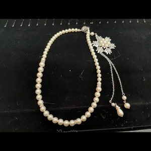 Ivory rhinestone and pearl snowflake bridal necklace